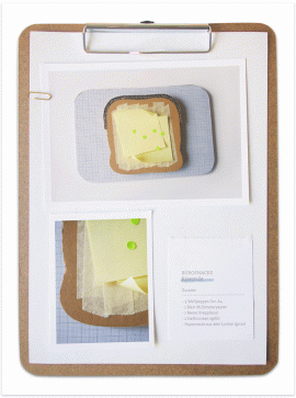 Paper Art Illustration "Bürosnacks: Käsebrot"