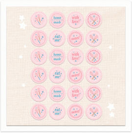 24er Stickerset "Yummy Bakery", rosa, Aufkleber, Vintage-Design