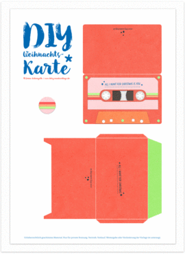 Weihnachtskarte Retro-Kassette Printable